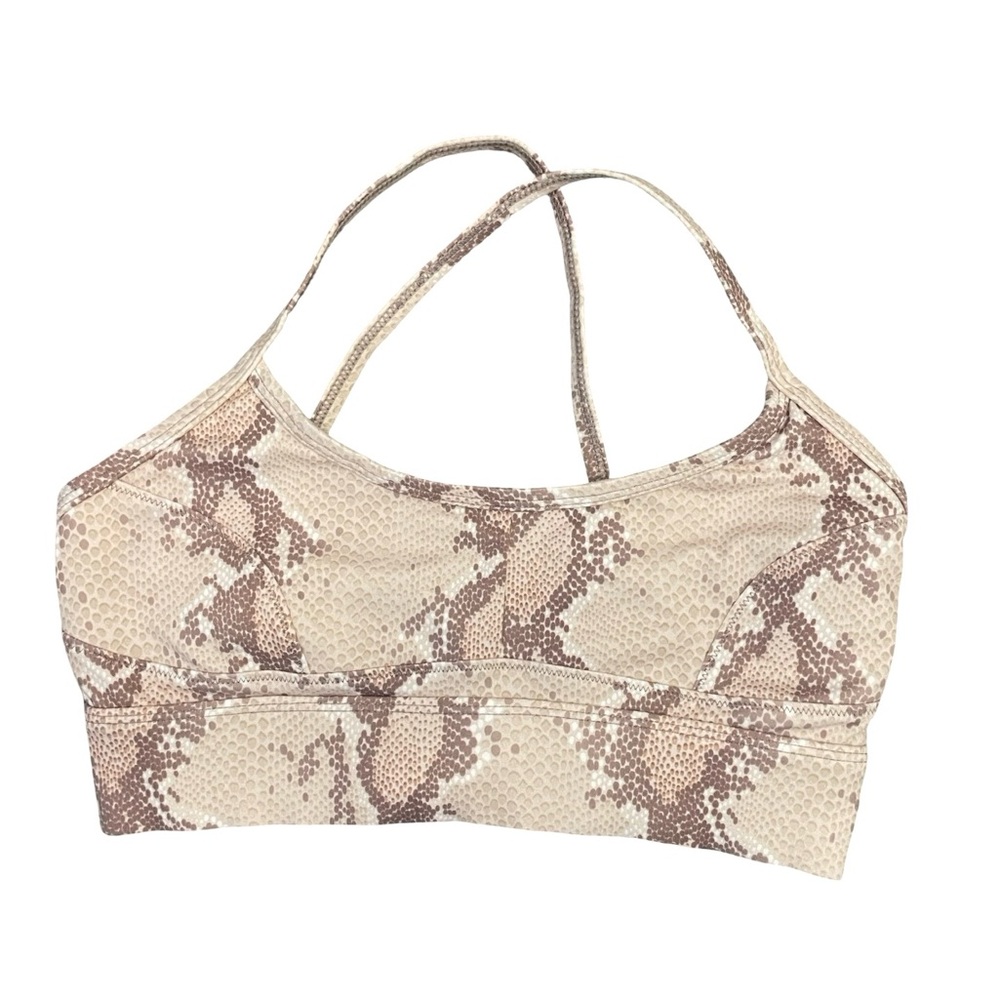 Varley Snake Print Bra in Beige and Brown